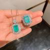 Jewelry Women'S Necklace Inlaid With Imitation Paraiba Main Stone 8 * 12 Rectangular Rectangular Ring Pendant Women