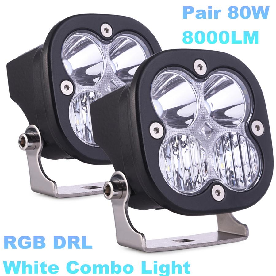2pcs 3.1" 80W LED Work Light Bar Combo Off Road Driving Fog Lamp Super Bright 8000LM LED Work Light for Truck Car ATV SUV ATV