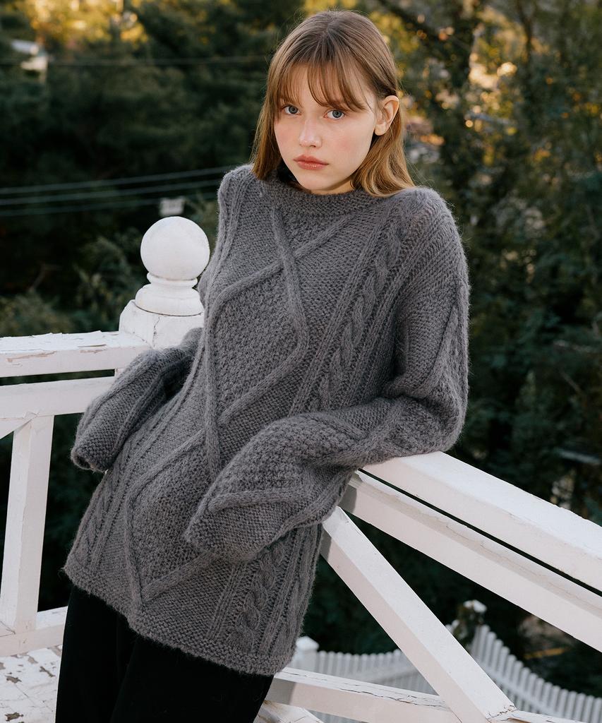 LETTERA Alpaca Wool Cable Knit_3Color