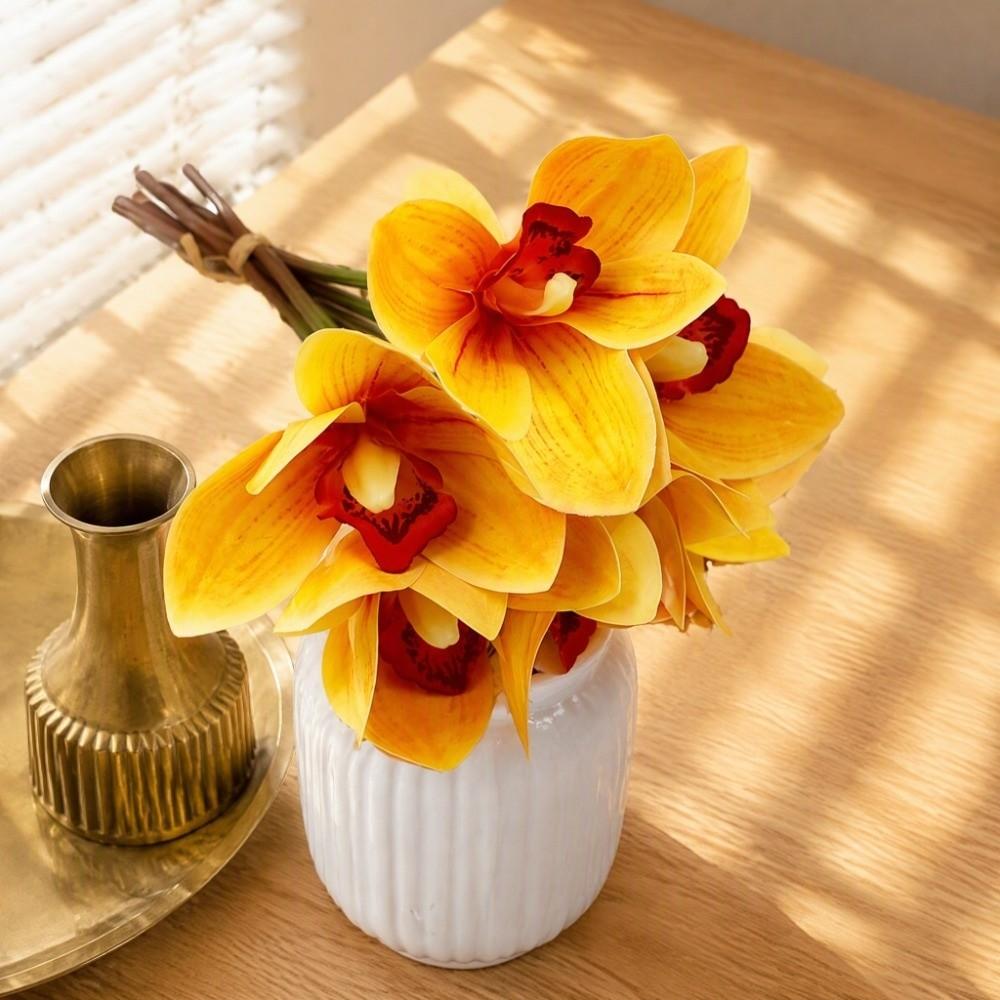 3D Printed Faux Orchid Decor 6 Stems Fake Orchid Bouquet Silk Orchid Decorations Table Centerpiece