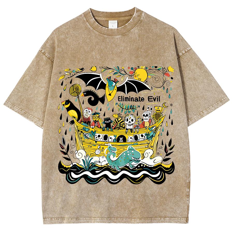 Yellow Cartoon Graphic Print Women Washed T-Shirt Oversized Loose Cotton Comfortable Short Sleeves Design Teen Tee