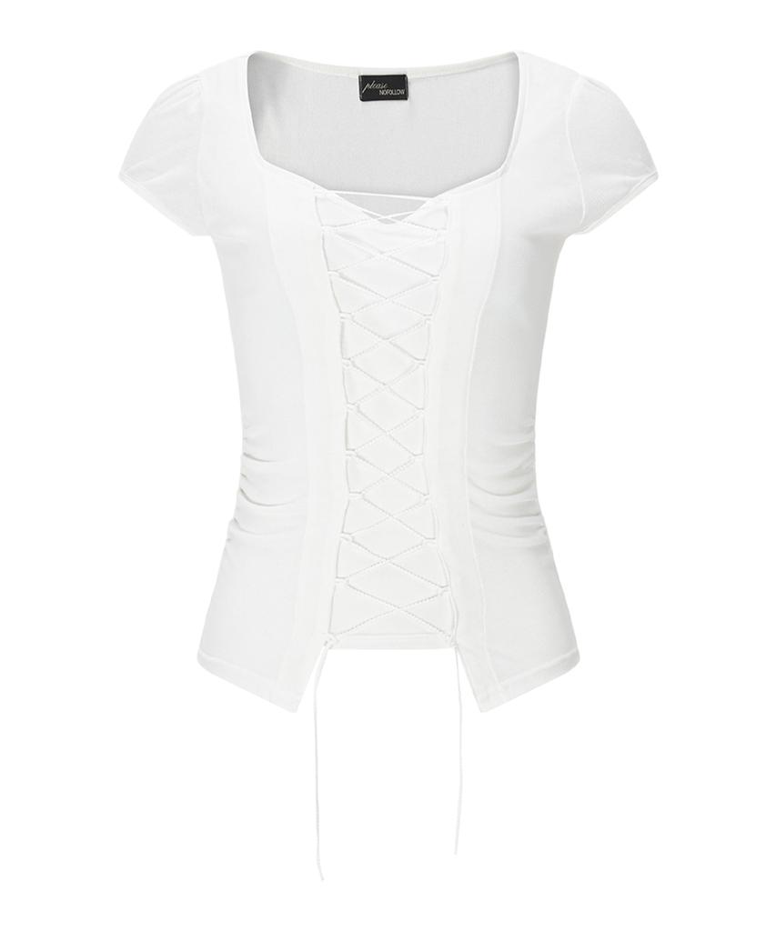 Peullijeunopallou Heren Corset Short Sleeve Top (Ivory)