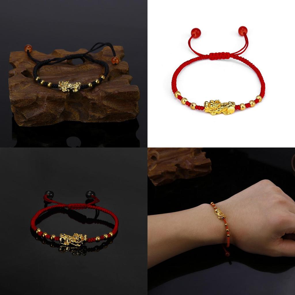 Handmade Alloy Bead Pi Xiu Bracelet With Adjustable Red Cord For Travel And Gifts