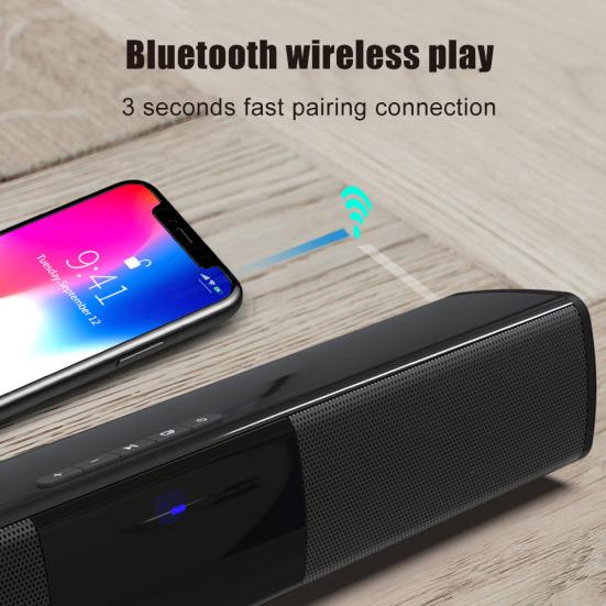 BS-28A Tragbarer Bluetooth-kompatibler Stereo-Lautsprecher UKW-Radio TF-Karte Heimkino-Soundbar