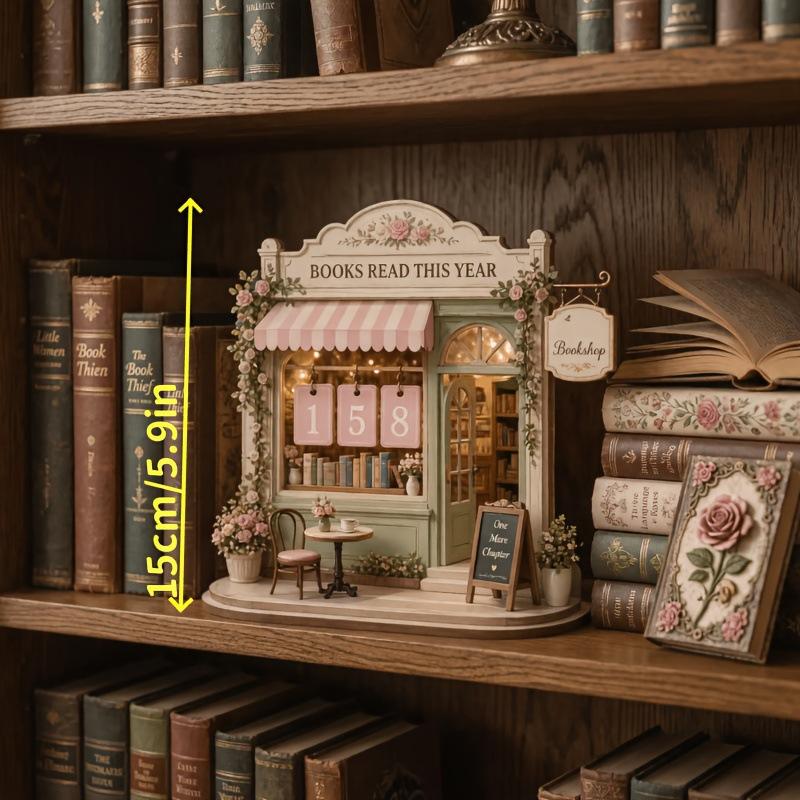 2D Flat Wooden Reading Tracker Vintage Book Calendar Book Tracker Sign Fairy House Flip Tile Counter Reading Challenge Tracker