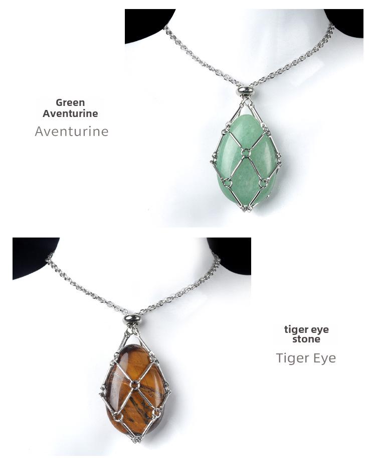 Collana con Catena Intrecciata Fatta a Mano in Acciaio Inossidabile 1720 con Ciondolo in Pietra di Agata Cristallo