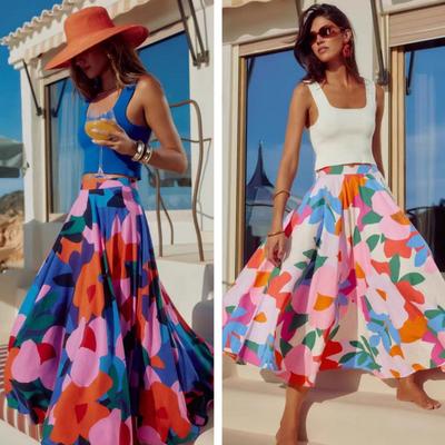 Women's Spring Summer New Fashion Casual Printed Bohemian Medium Length Half Length Skirt for Women
