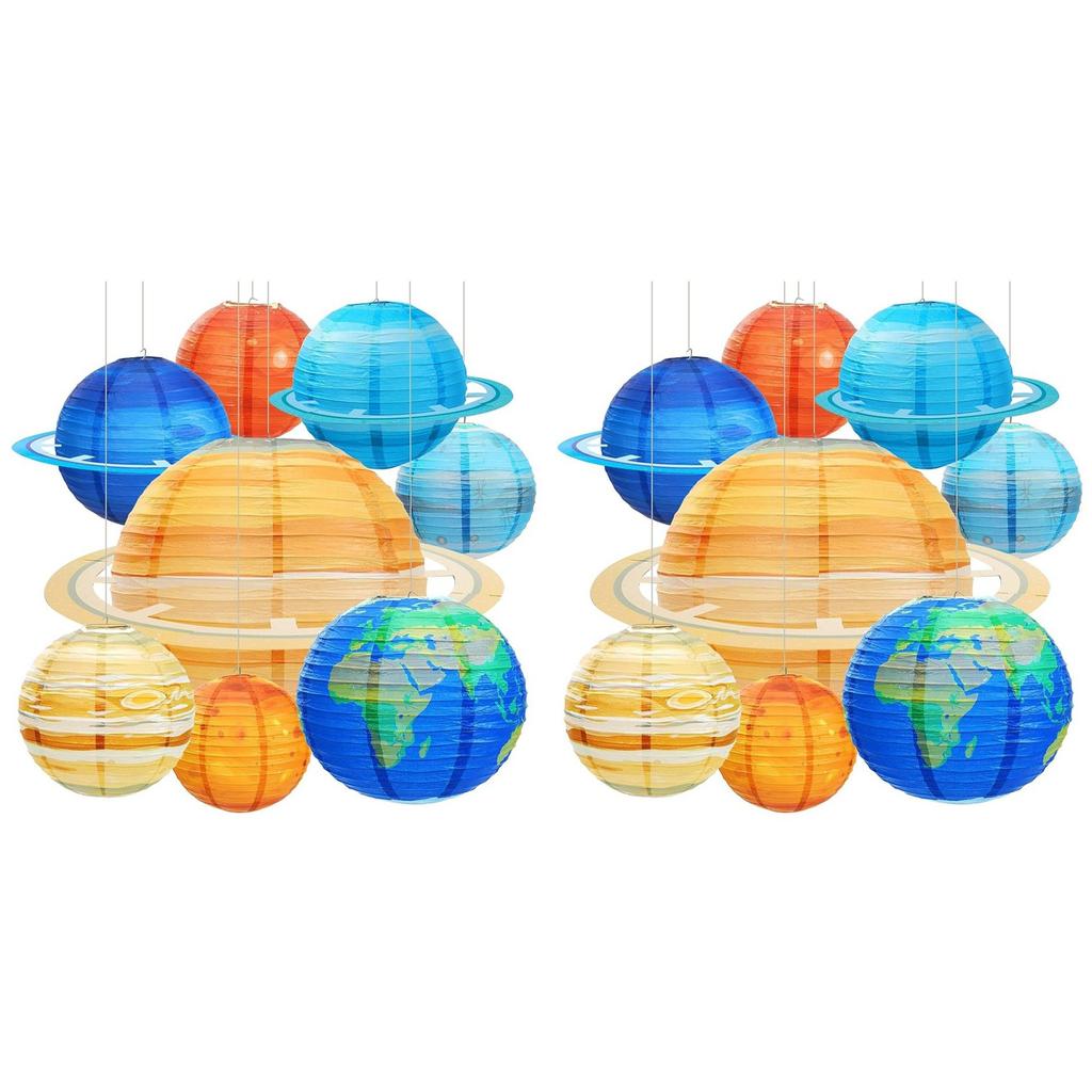 ABWR-16Pcs Space Paper Lanterns Multi-Color Solar System Planets Lanterns 12Inch Outer Space Themed Party Supplies