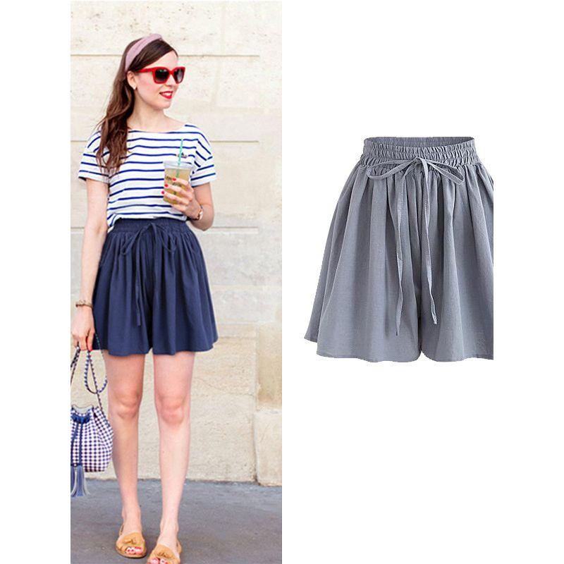 Solid-Color Striped Single-Layer Culotes Solid Lace-up Single Layer Culottes Women