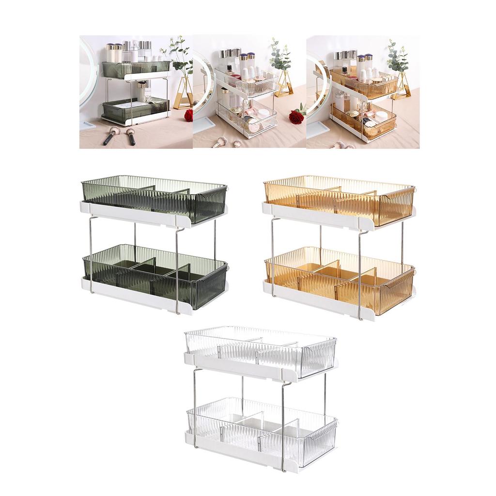 2 Layers Desktop Organizer Cosmetic Holder Stainless Steel Frame Rustproof Modern Multifunctional