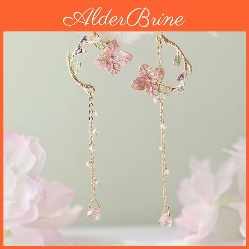 Flower Style Korean Asymmetrical New Dangle Earrings For Women Long Tassel Cute Earring Sweet Jewelry