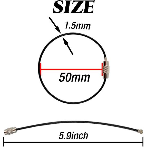 50PCS Black Stainless Steel Wire Keycha Cable, Key Rings, Heavy Duty Luggage Tags Loops Tag Keepers 1.5Mm Twist Barrel (Cable Length: 5.9 Inches)