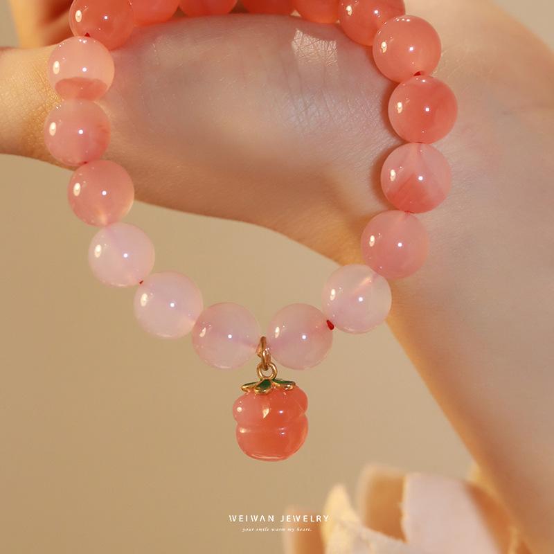 Persimmon Auspicious Red Agate Bracelet Gradient small persimmon single-loop bracelet Fashionable Commuting Natural Crystal Bracelet Lucky persimmon One