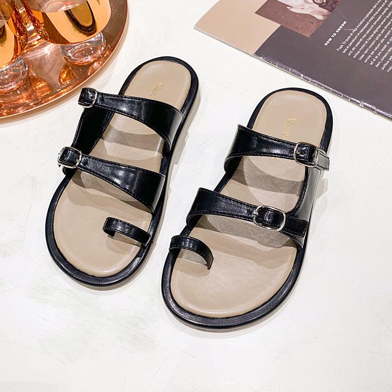 

Французские крутые тапочки 2025 лето новинка одно слово с мягкой подошвой простые темпераментные сандалии фея ветер пляжная обувь дышащие 35