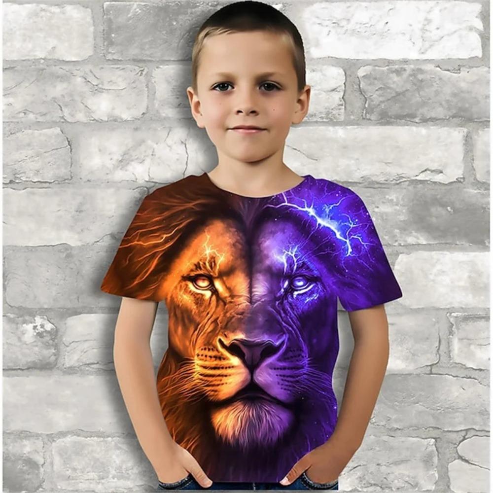 Children's boy T-shirt, cool animal print children's clothing, short sleeved children's shirt, summer boy T-shirt, casual children's T-shirt