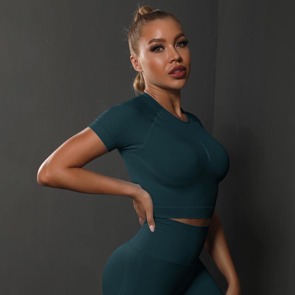 New Seamless Tight Fitting T-Shirt Short Sleeved Top For Yoga, Breathable, Sweat Absorbing, Running, Sports And Fitness, Women'S Top
