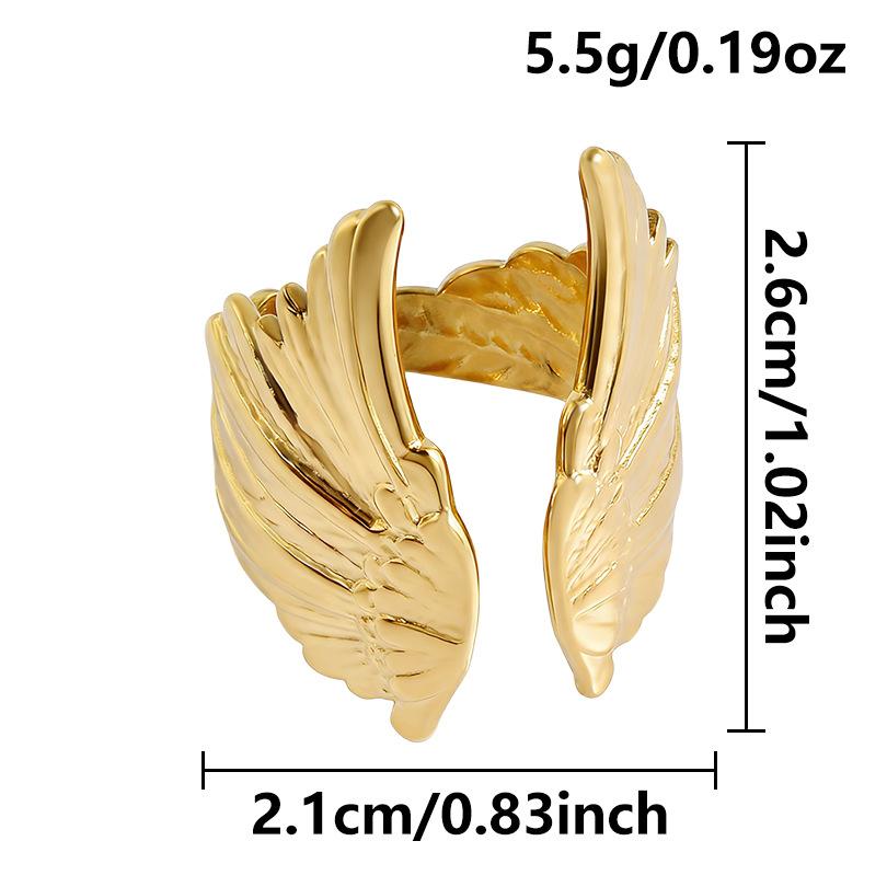 Stainless Steel Rings For Women Men Exaggeration Punk Angel Wings Wide Edged Open Index Finger Ring Charm Jewelry Accessories