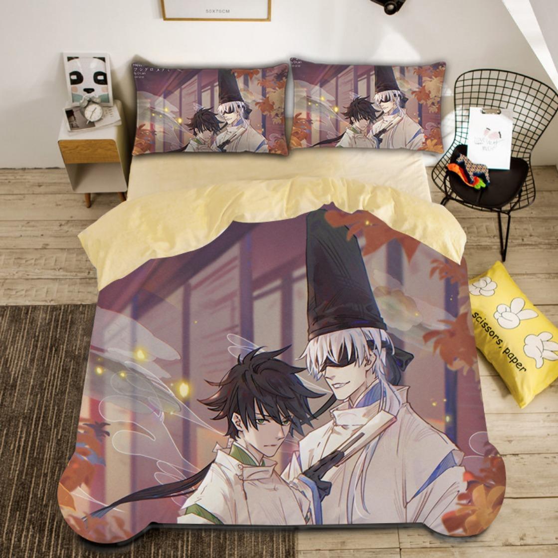 

3D Anime Satoru Gojo Quilt Cover Japan Famous Anime Duvet Cover Sets Boys 3D Printed Bedding 135x200cm 2pcs