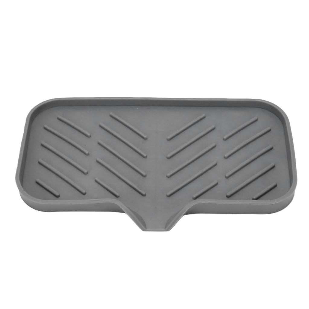 Silicone Bathroom Soap Dish with Drain Spout Raised Lines Soap Sponge Holder Tray Black