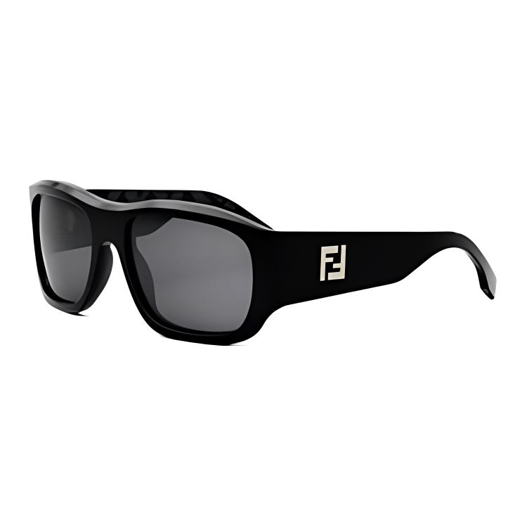 Fendi Logo Design Rectangular Sunglasses Men sunglasses Black FE40117I5601A U,Black