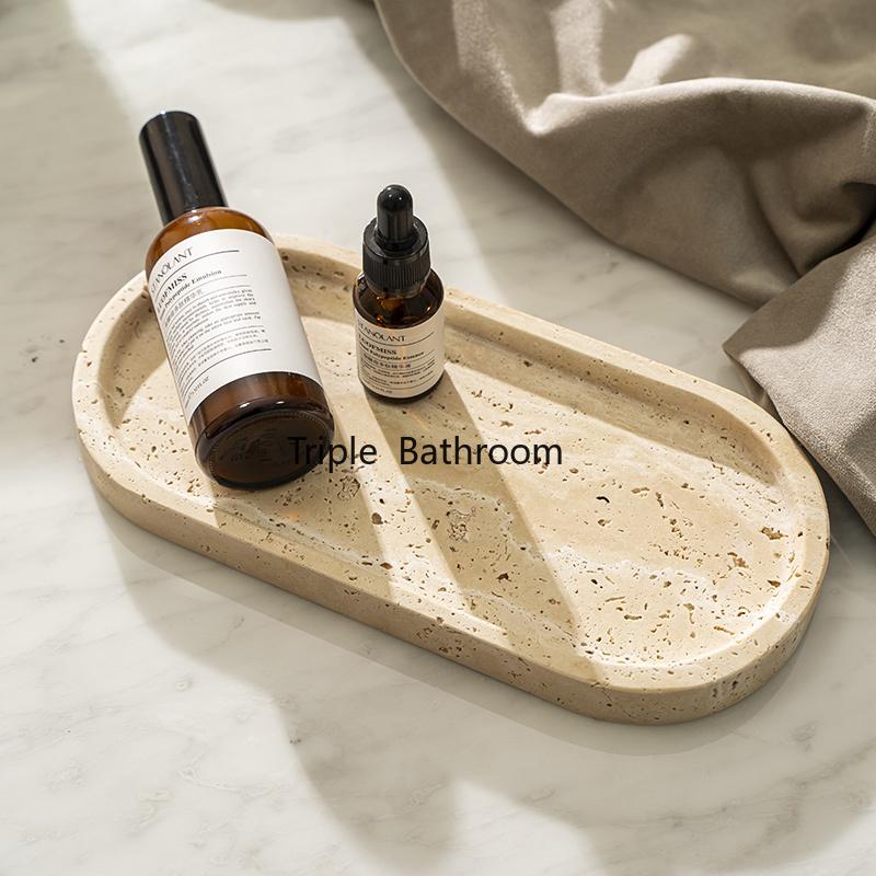Travertine Bathroom Dresser and Kitchen Sink Tray Jewelry Makeup Perfume Storage Tray