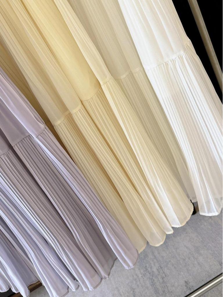 French Retro Elegant High-Waist Chiffon Midi Skirt