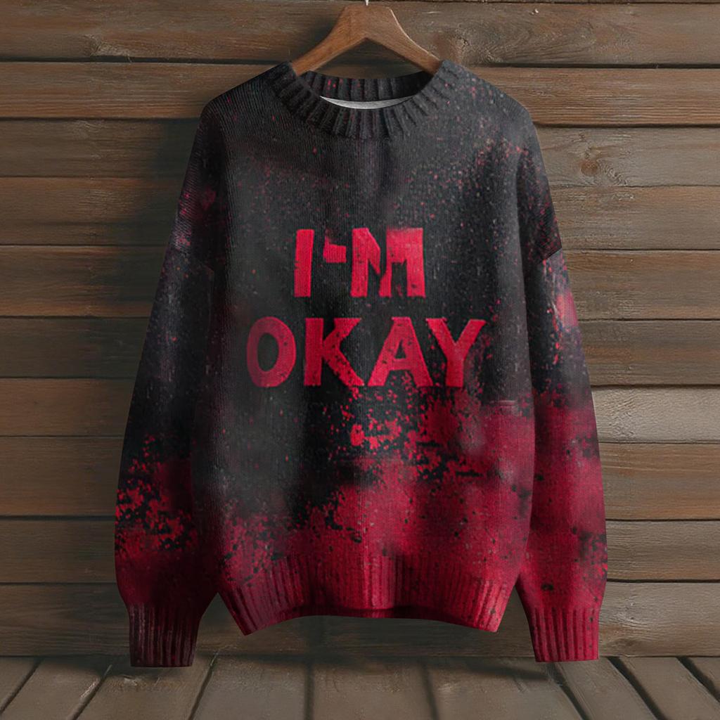 Gensere med lange ermer for kvinner O-hals Casual Søt trykk Strikket Oversized genser