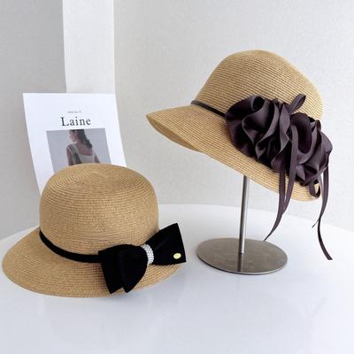Französisch Elegant Modisch Schleife Blume Fischerhut Damen Sommer Meeresufer Urlaub Strand Sonne Strohhut