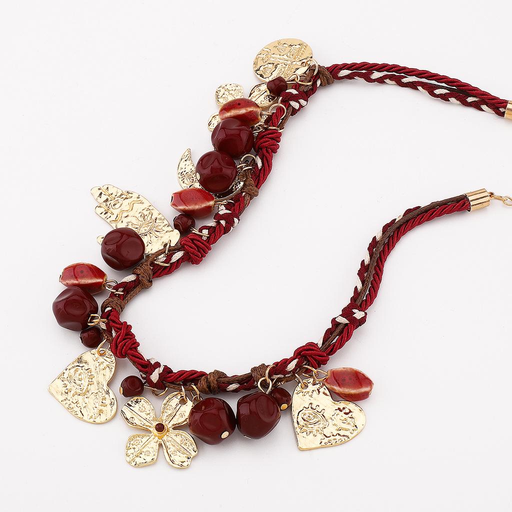 Red Rope Braided Chain Flower Moon Heart Palm Pendant Necklace Bohemia Jewelry Accessory