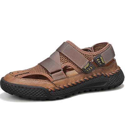 Sandálias masculinas de praia com costura à mão, nova moda, verão, lazer ao ar livre, sapatos vazados, calçados de malha macia respirável