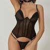 Mesh Bodysuit & G-string Set with Boning - Bestseller