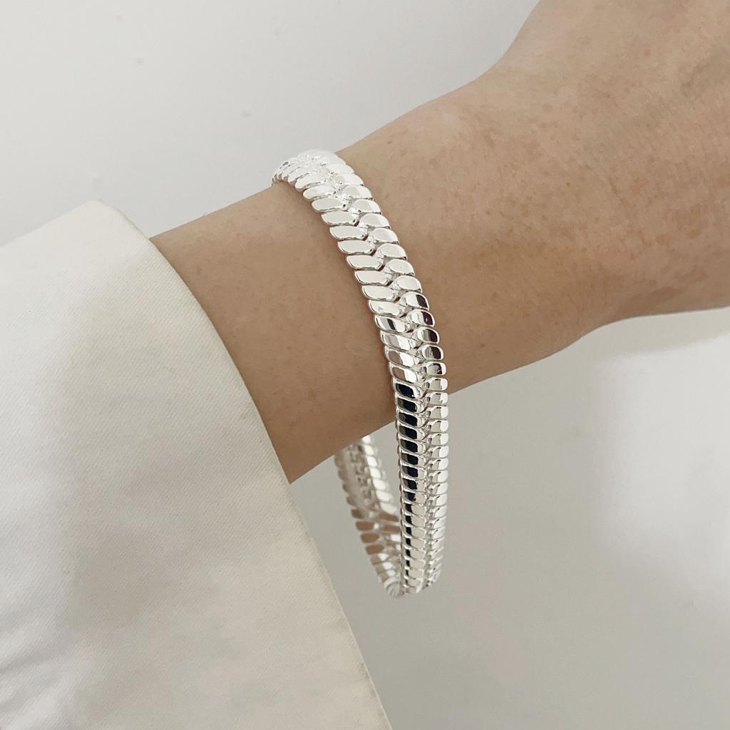 100% Solid 925 Silver Bracelet for Women Men Vintage Handmade Shinning Heart Bracelets Birthday Christmas Gift