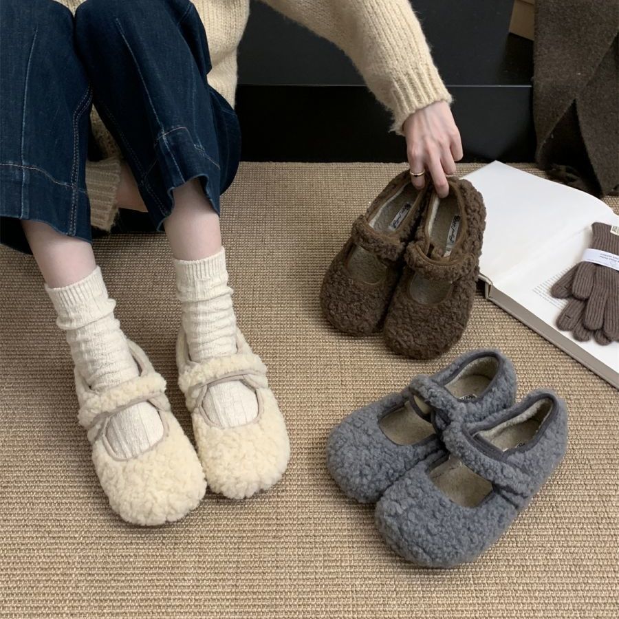 Mao Mao shoes women wear new Korean version fairy wind velvet warm cotton shoes flat Mary Jane foreign style Doudou shoes in winter