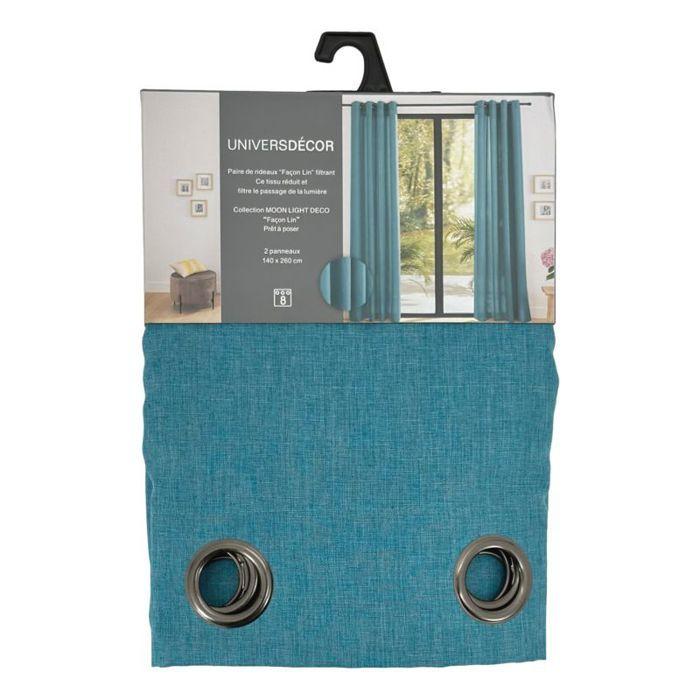 Pair of "Moonlight" Peacock Linen Effect Eyelet Curtains