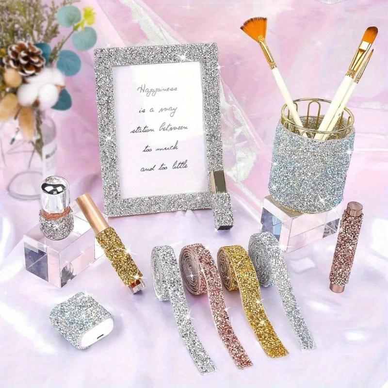 1pc Bling Crystal Rhinestone Ribbon, DIY Self-Adhesive Rhinestone Sticker Ribbon for Wedding Cakes Birthday Crafts Decorations
