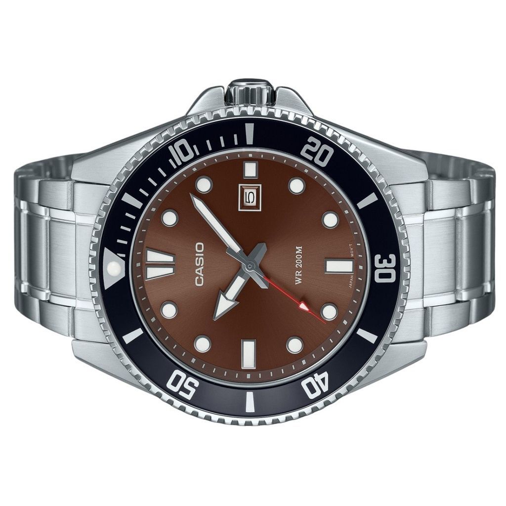 Casio Orologio Uomo - MTP-V004L-7CUDF Quadrante Argento, Cinturino Marrone, marrone-argento, One Size, Cinturino