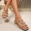 Fashion Women Mid Heels Slippers Crystal Sandals Open Toe Shoes Fad Flip Flops 2025 Trend Summer Dress Party Slides Elegant Mujer Pumps