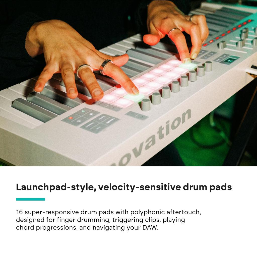 Novation Launchkey 49 MIDI Keyboard Controller White 49 Semi-Weighted Keys USB DAW Integration Chord Scale Modes 16 Drum Pads Arpeggiator Music