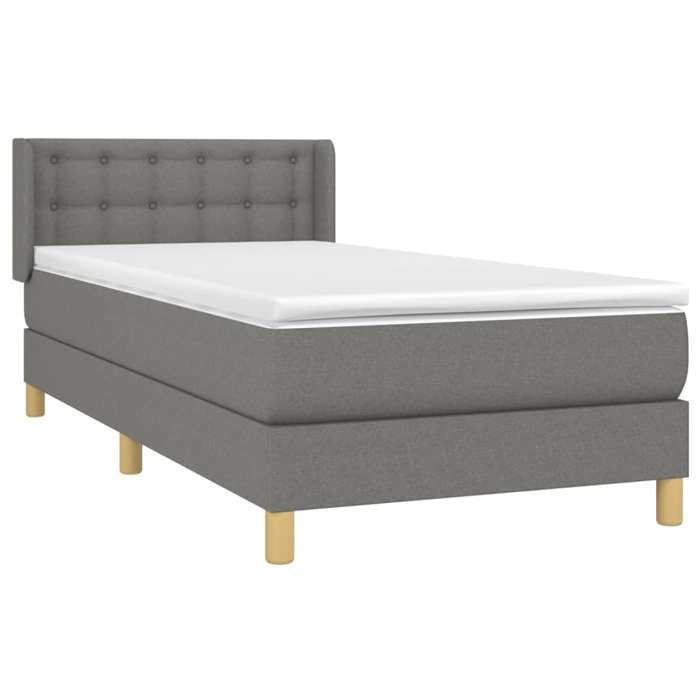 3130562 vidaXL Lit à sommier tapissier avec matelas Gris foncé 90x200 cm Tissu