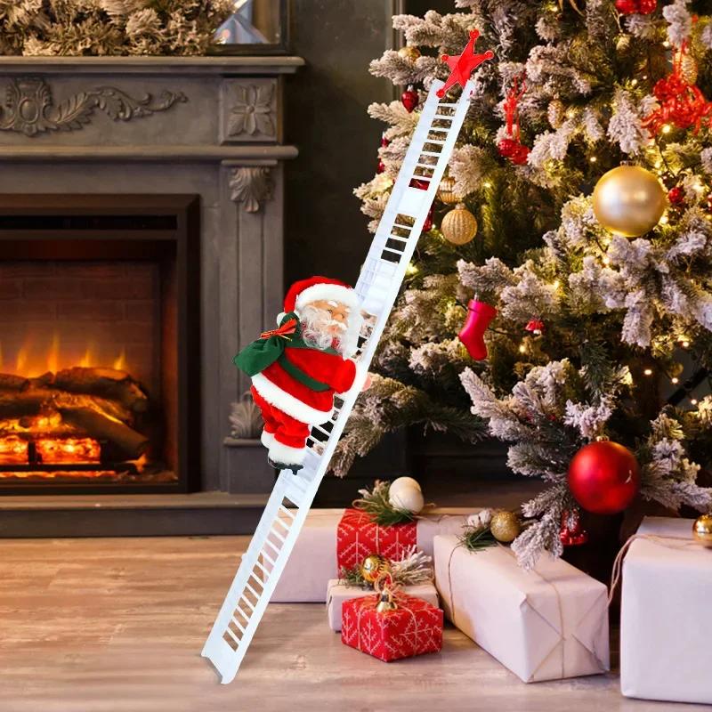 Santa Claus Doll Climbing Ladder with Music Christmas Tree Ornaments Decorations For Home Navidad New Year Kids Gift