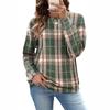 Damen Rundhals Langarm Reguläre Passform Lässiges Kariertes T-Shirt Top für Herbst Tägliche Kleidung