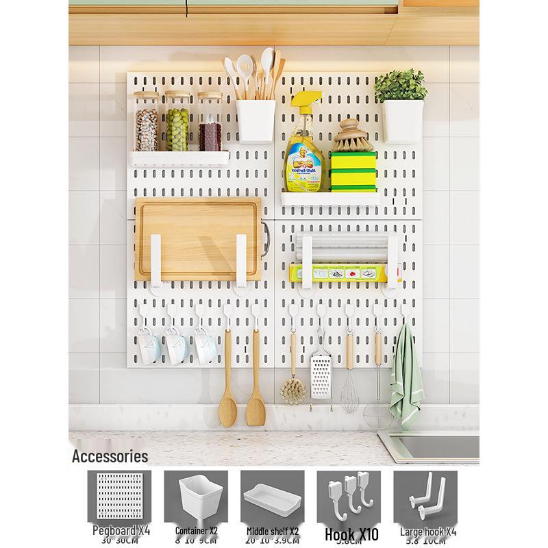 Punch-Free Perforated Board Rack with Accessories for Kitchen and Bedroom