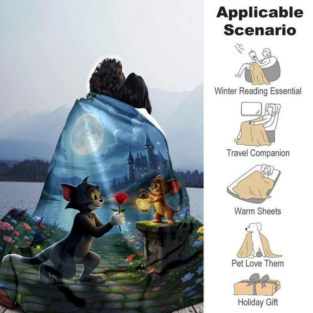 1pc Tom and Jerry Flannel Blanket Soft Warm Throw for Home, Office, Travel, All-Season Cozy Bedding Gift L1436