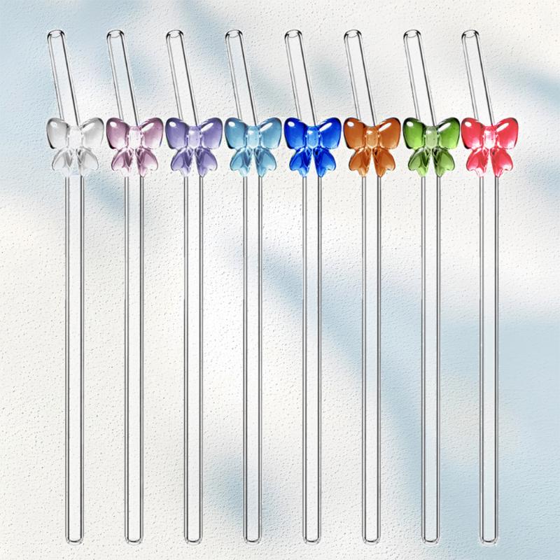 1Pc 8Mm Glass Straw, Reusable Drinking Straws Cute Butterfly Heat-Resistant Straw For Festival Party Wedding Cocktail Bar Beachs