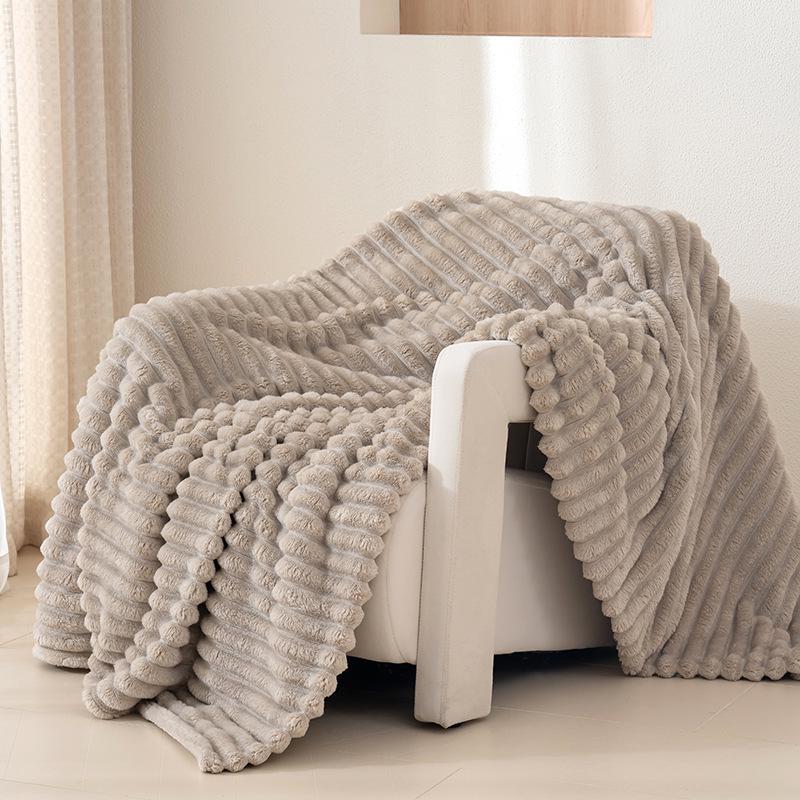 Striped Solid Color Multi-Functional Blanket for Sofa, Dorm, or Napping