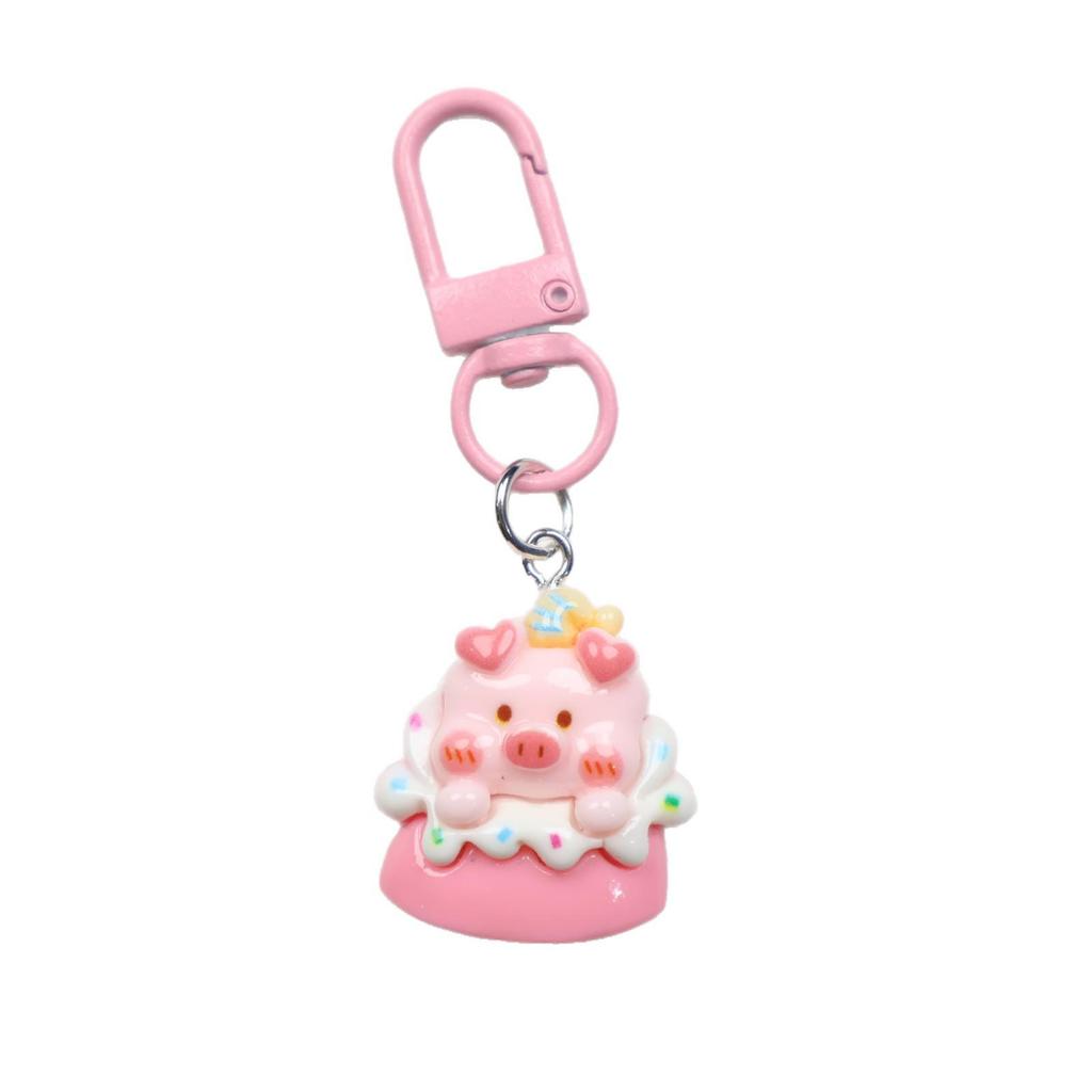 Resin Cartoon Piggy Keychain Pendant - Cute Dessert Ornament for Bags & Backpacks, Ideal for Couples and Students.