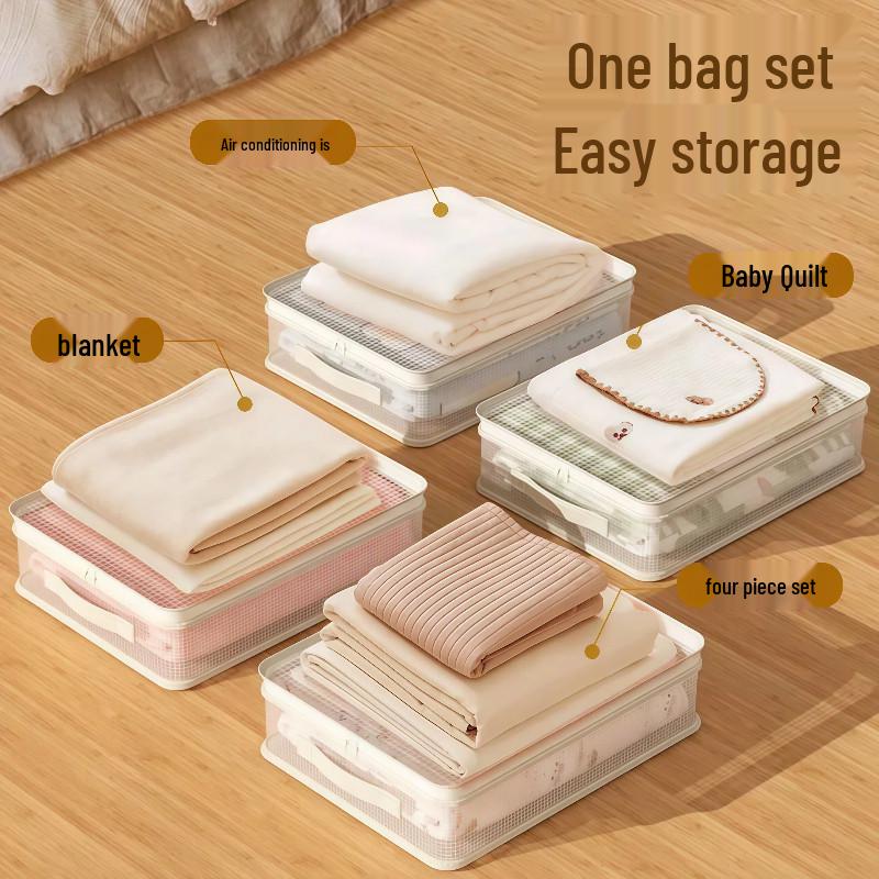 Four-Piece Mesh Storage Bag Set for Bedding and Clothes