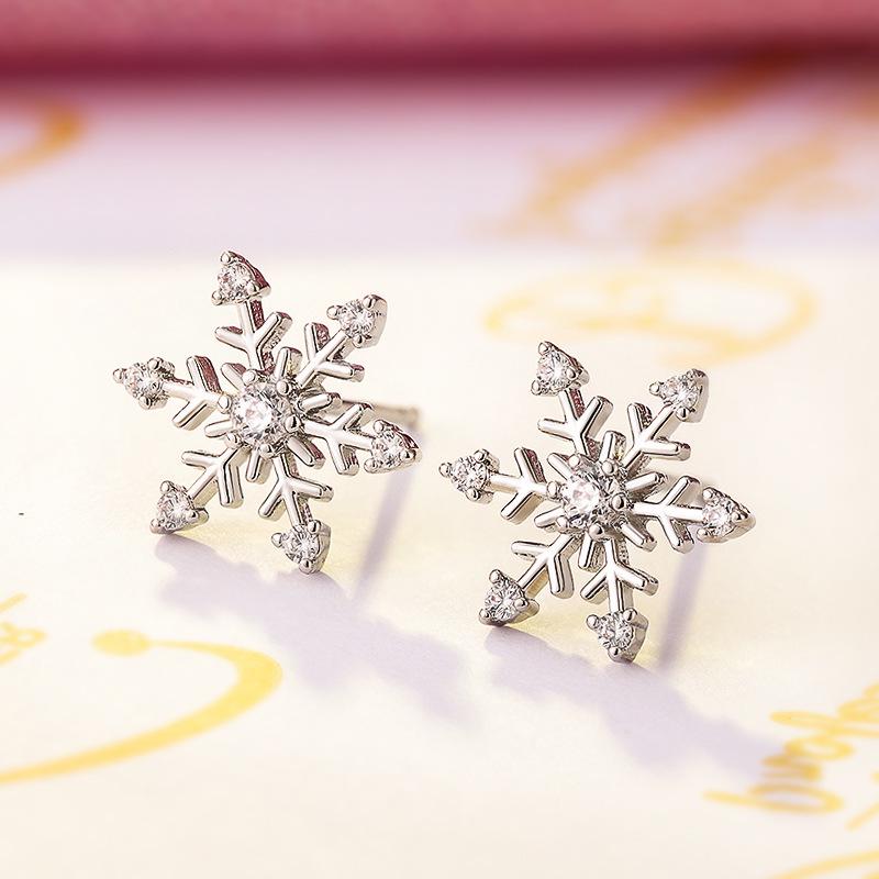Kolczyki sztyfty Cao Shi Korean Snowflake Zircon - Elegancki prezent świąteczny