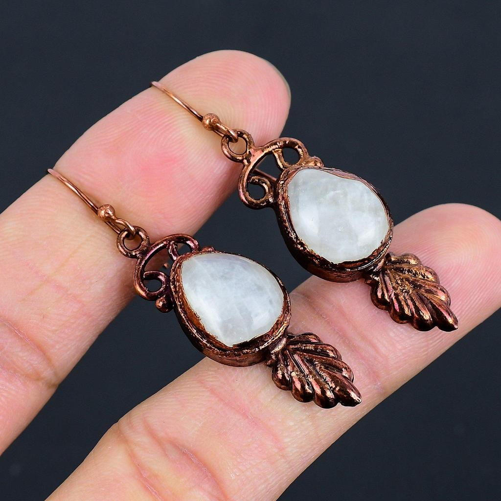 Rainbow Moonstone Earrings Gemstone Jewelry, Copper Electroformed Earrings, Handmade Beautiful Jewelry Earrings