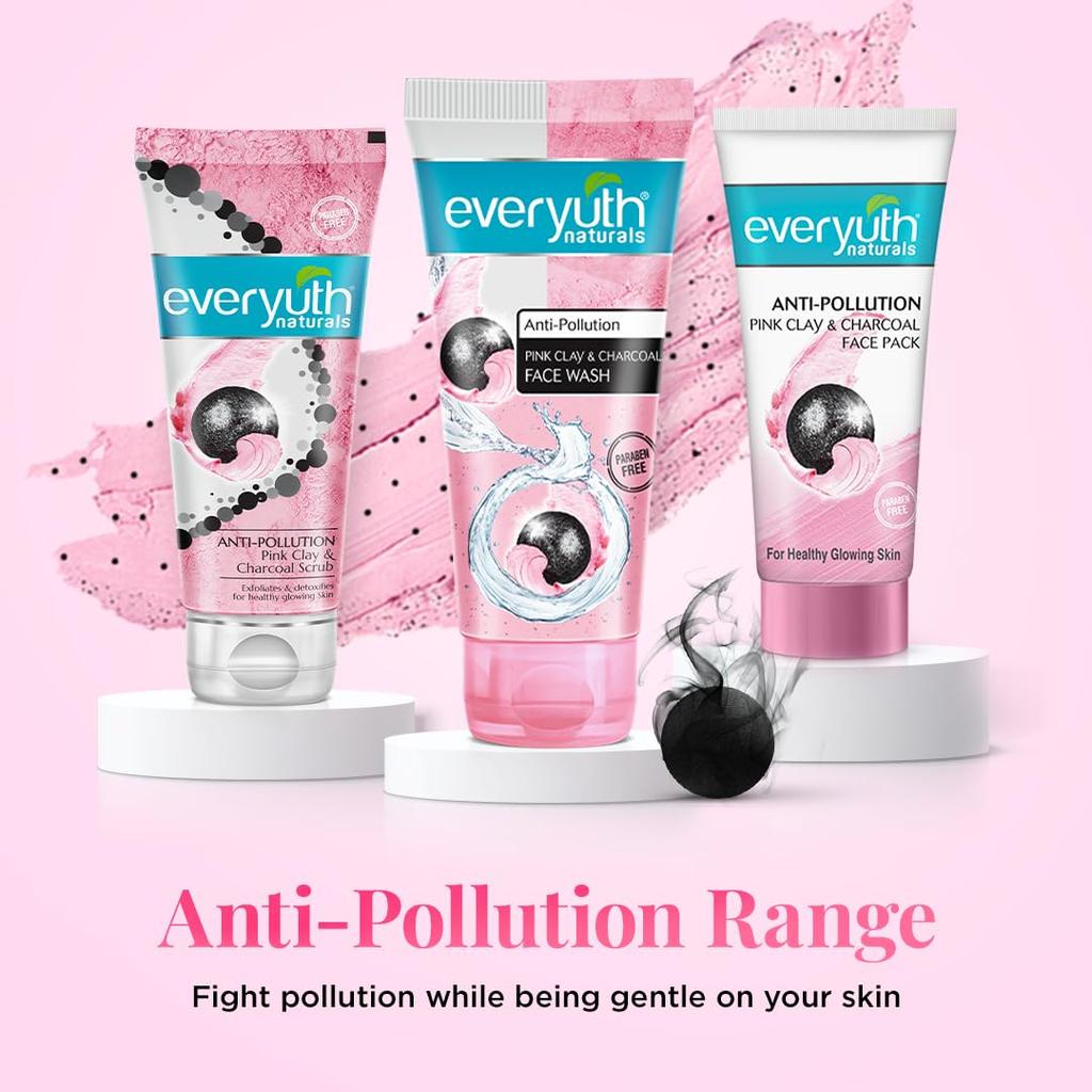 Everyuth Naturals Anti Pollution Pink Clay Charcoal Face Wash 150g Deep Cleansing for All Skin Types